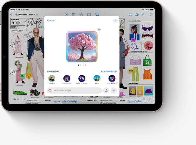 Un iPad mini affiche Image Playground, une nouvelle fonctionnalité Apple Intelligence, dans Freeform.