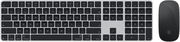 Вид зверху на клавіатуру Magic Keyboard із Touch ID та мишу Magic Mouse