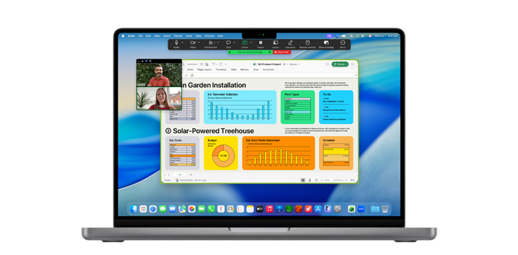 14インチMacBook Proの画面に、Microsoft ExcelやZoomなど複数のアプリウインドウが開いている
