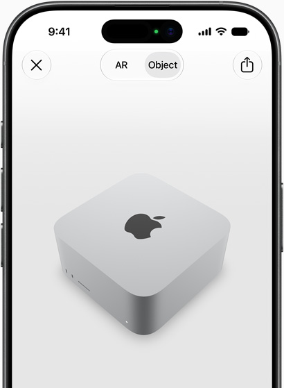 Pratinjau Mac Studio yang ditampilkan dengan AR di iPhone